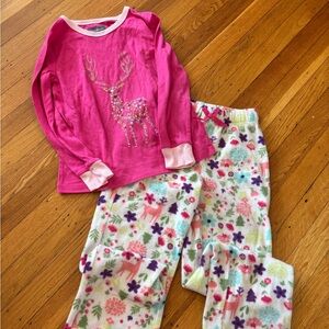 Eddie Bauer Hot Pink Long-Sleeve Top with Cream Floral Reindeer Pants (NWOT)
